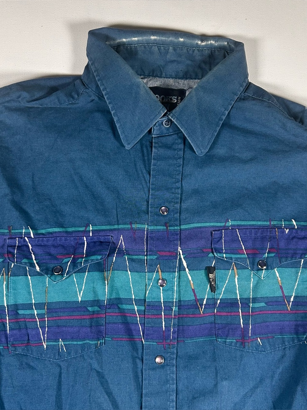 Vintage Brooks & Dunn Shirt Mens 2XL Teal Western Aztec Button Up 90s Pearl Snap